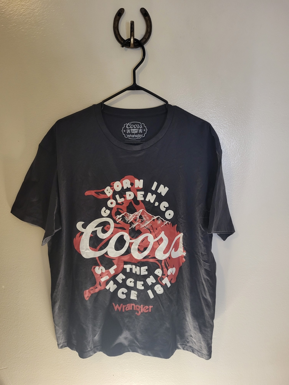 Wrangler Black Coors Graphic Short Sleeve Tee with Red & White Print
